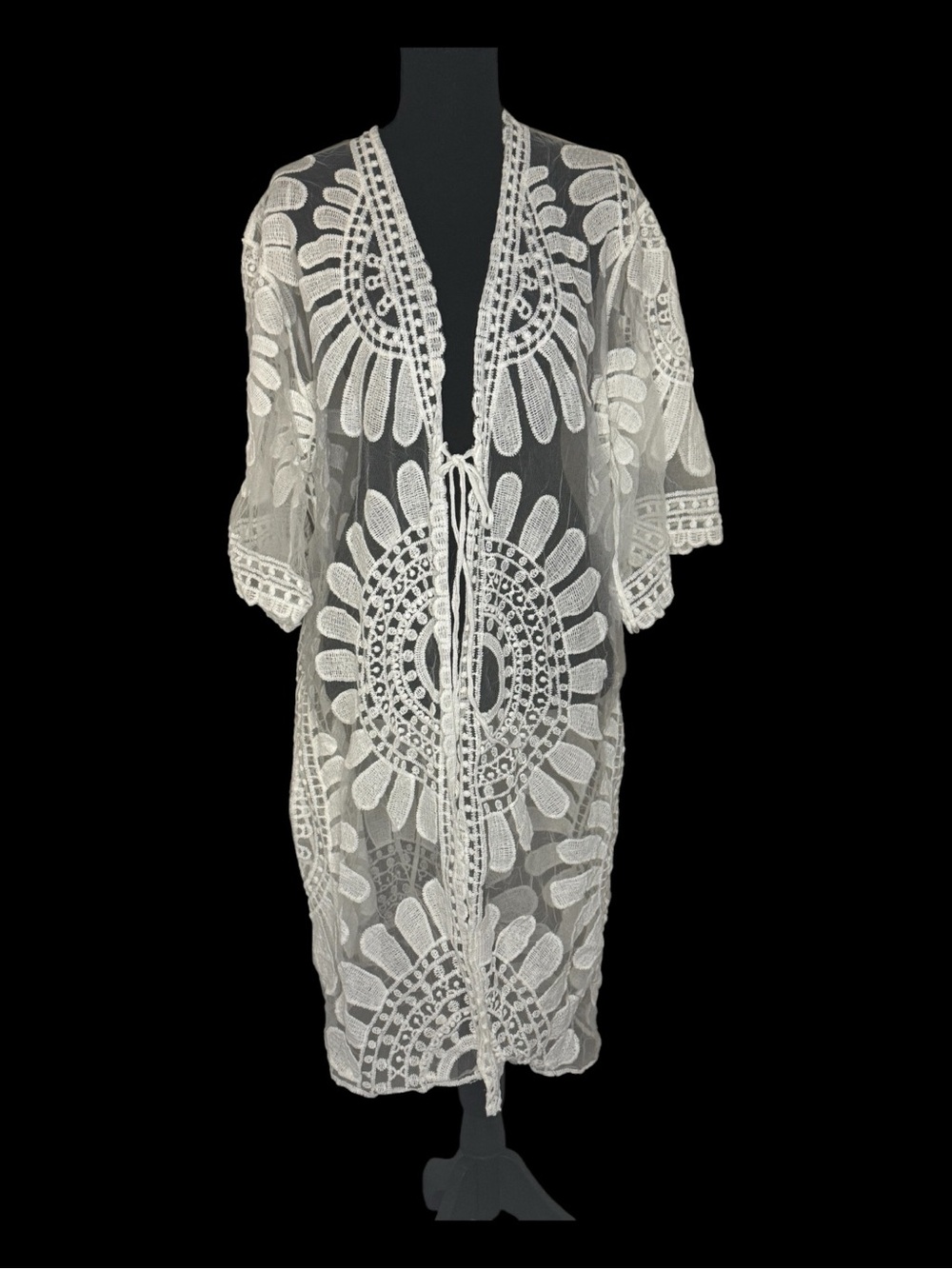 Women's White Crochet Lace Kimono